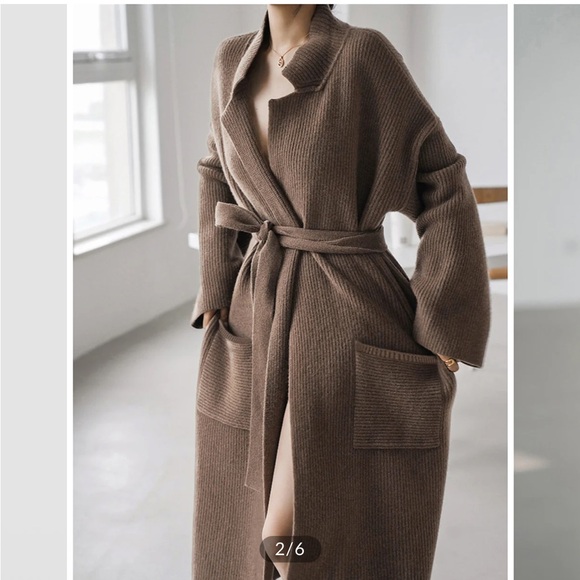 Commense Brown Knit Trench Coat - Picture 2 of 5